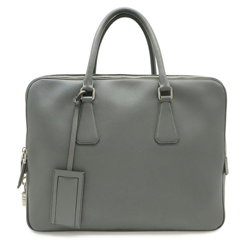 Prada Saffiano Travel Briefcase Business Bag Leather MERCURIO Gray